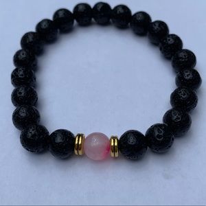 Black Lava Stone bead bracelet translucent pink